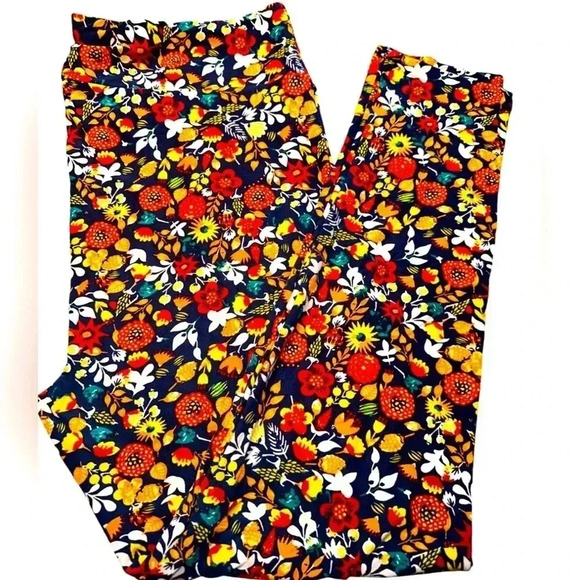 Lularoe TC2 blue & orange ditzy floral legging.OG Patrick quality & fit. NWT - Picture 1 of 6